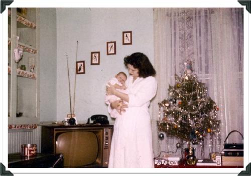 This is my Mom with my sister as a tiny infant.  It my sister's birthday on Thursday